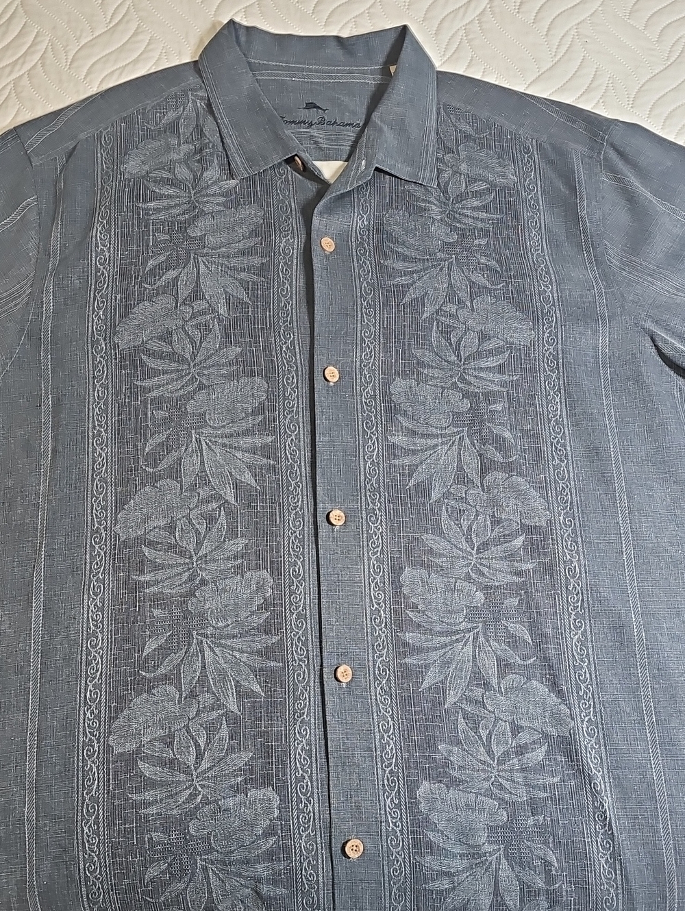 Tommy Bahama Gray-Blue Embroidered Camp Shirt